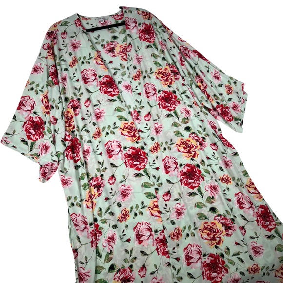 The Pioneer Woman Sweaters - The Pioneer Woman Mint Green Floral Kimono Wrap Red Rose XXL/XXXL 912P905APW